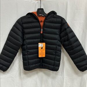 SAVE THE DUCK Black and Orange Puffer Jacket